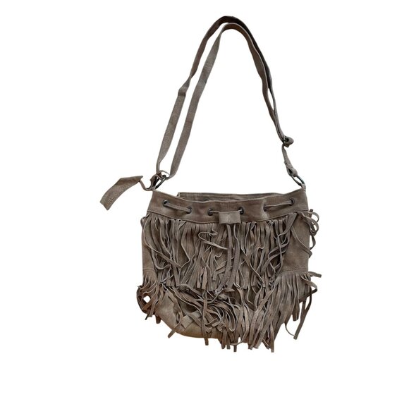 Aldo Fringed Cow Suede Leather Bucket Crossbody Bag Women's Brown Cowgirl Ranch - Picture 2 of 12